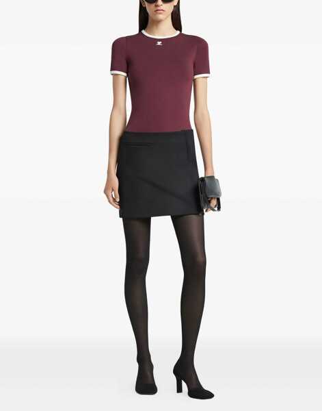 Tricouri COURRGES Signature Contrast T-Shirt BORDEAUX Femei (BM 19589480) 2