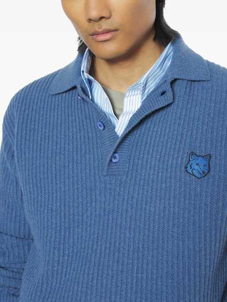 Tricouri Polo MAISON KITSUN Long-Sleeved Polo Shirt BLUE Barbati (BM 19589525) 5