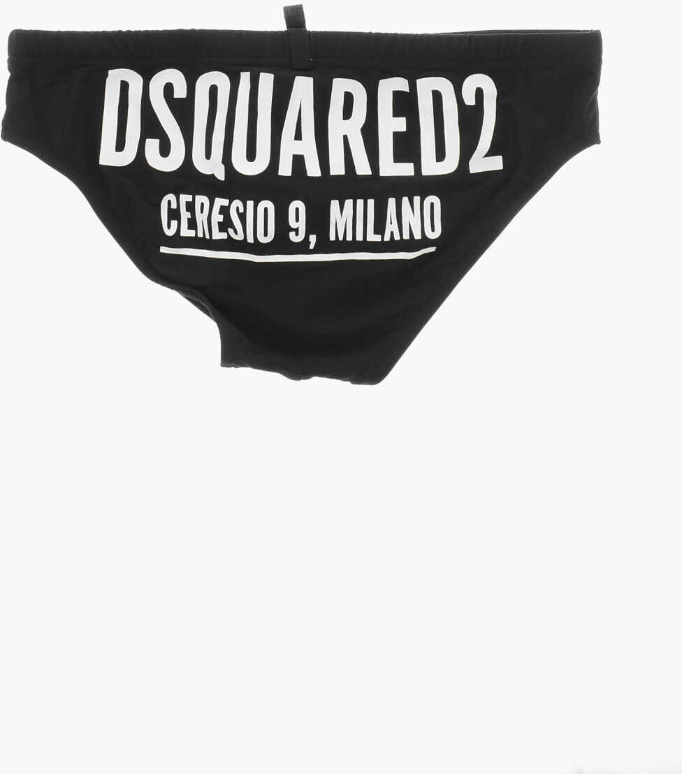 Slipi DSQUARED2 Solid Color Swim Brief With Printed Maxi Logo Black Barbati (BM 19589846) 3