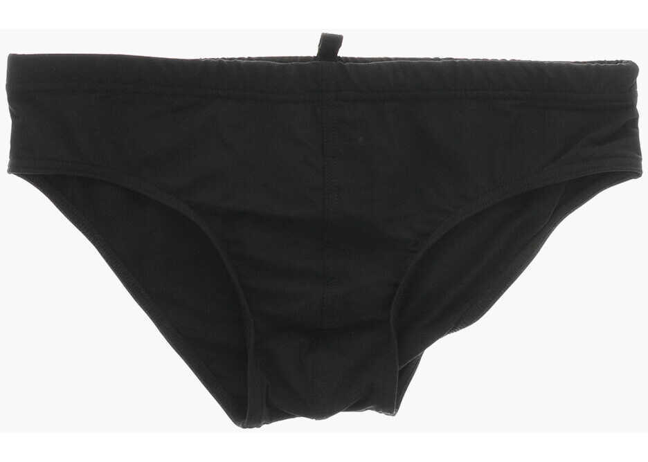 Slipi DSQUARED2 Solid Color Swim Brief With Printed Maxi Logo Black Barbati (BM 19589846) 1