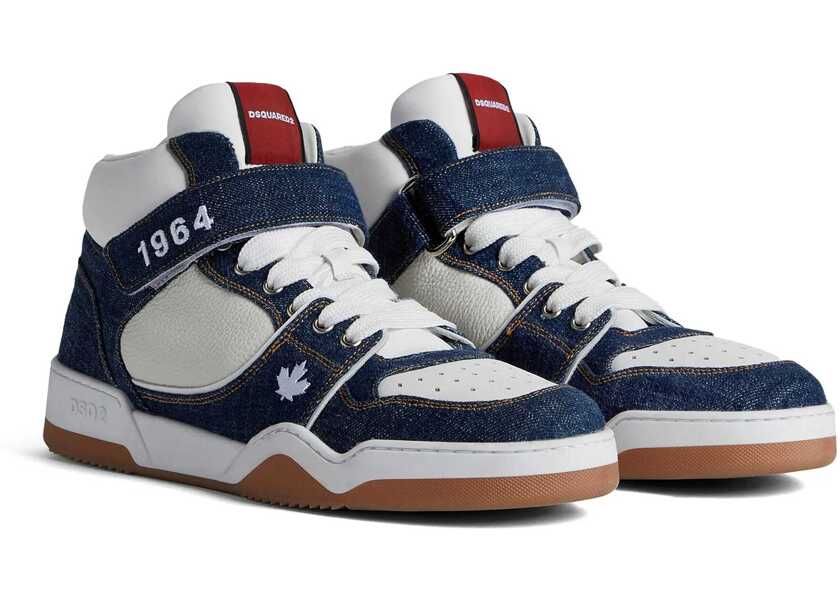 Sneakers DSQUARED2 Textured Leather Spiker High-Top Sneakers With Denim Details White Barbati (BM 19589867) 2