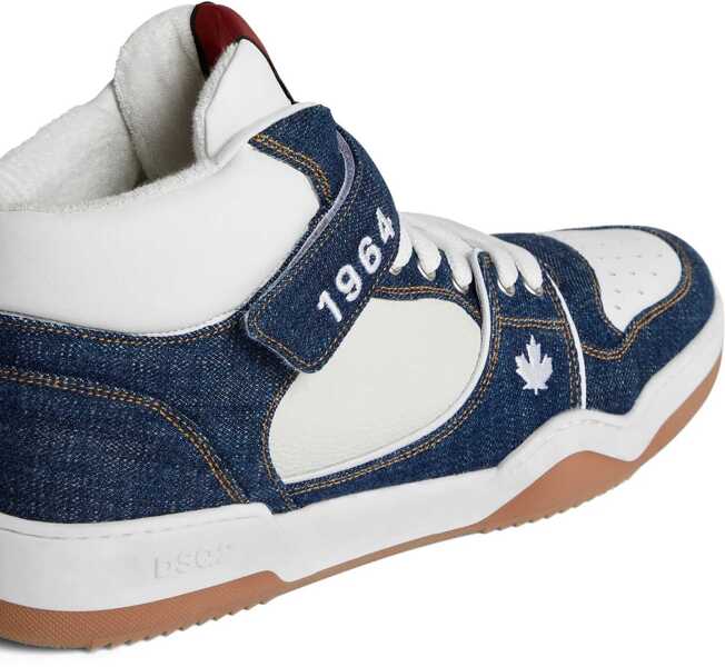 Sneakers DSQUARED2 Textured Leather Spiker High-Top Sneakers With Denim Details White Barbati (BM 19589867) 4