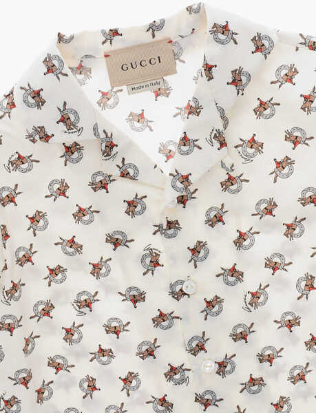 Camasi Gucci Poplin Cotton Shirt With All-Over Equestrian Print White Baieti (BM 19589888) 2