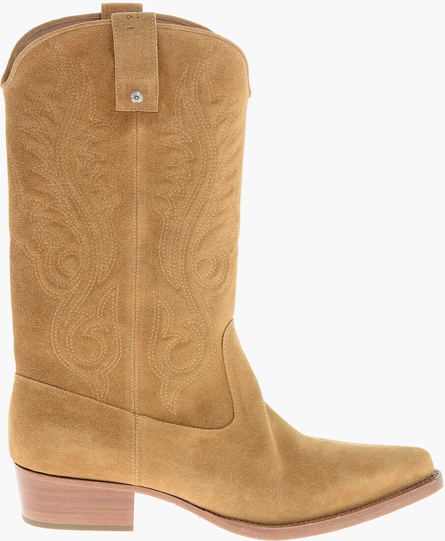 Ghete 1989 STUDIO Solid Color Suede Western Boots Brown Barbati (BM 19589915) 3