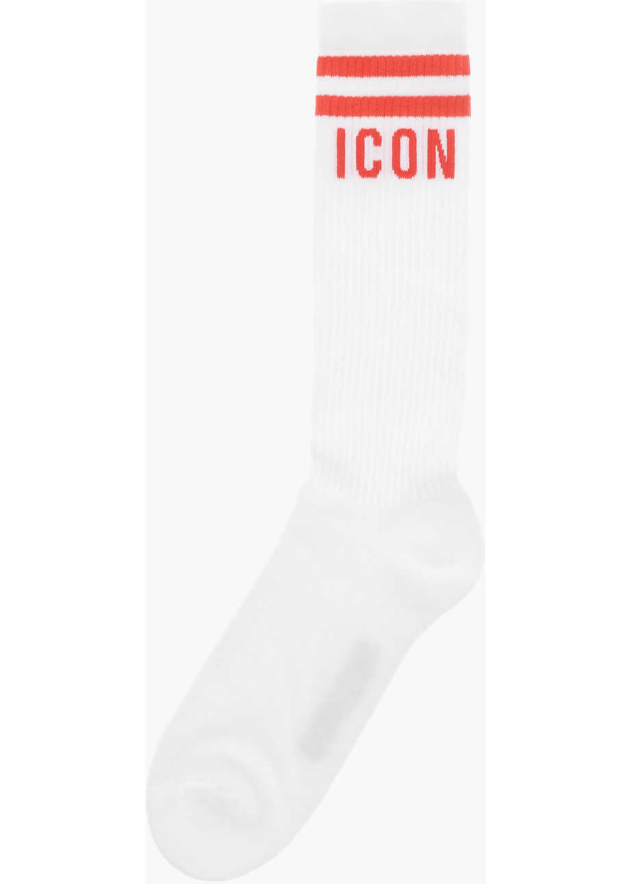 Sosete DSQUARED2 Icon Long Socks With Contrasting Monogram White Barbati (BM 19589921) 3