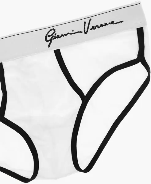 Chiloti Versace Stretch Cotton Briefs With Contrast Edges And Rhinestone Log Black & White Barbati (BM 19589936) 2