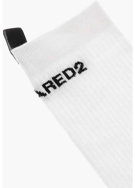 Sosete DSQUARED2 Solid Color Long Socks With Embroidery Logo White Barbati (BM 19589939) 2