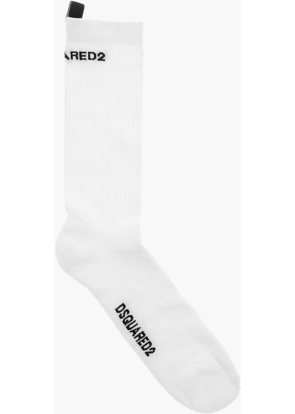 Sosete DSQUARED2 Solid Color Long Socks With Embroidery Logo White Barbati (BM 19589939) 1
