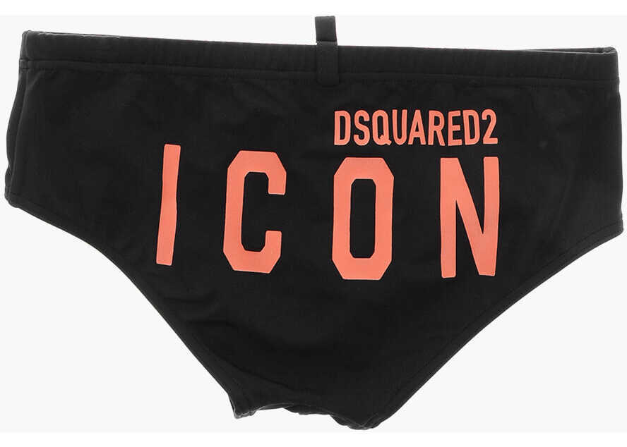 Slipi DSQUARED2 Icon Solid Color Swim Brief With Contrasting Print Black Barbati (BM 19589948) 3
