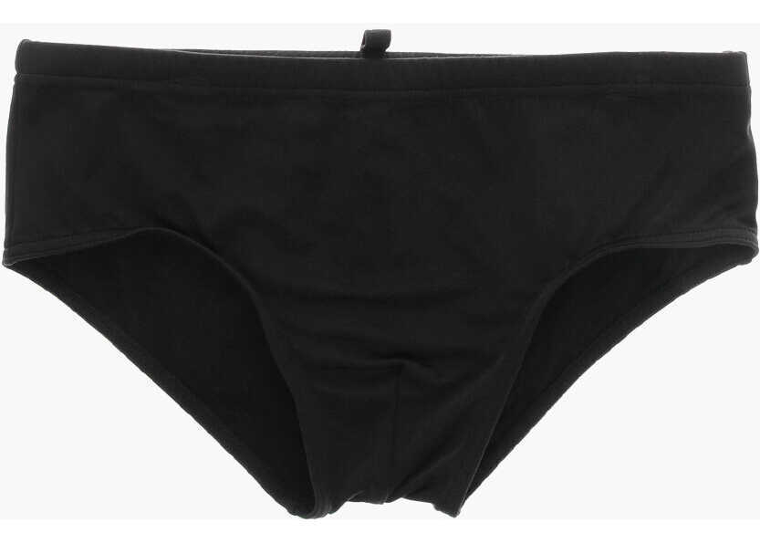 Slipi DSQUARED2 Icon Solid Color Swim Brief With Contrasting Print Black Barbati (BM 19589948) 1
