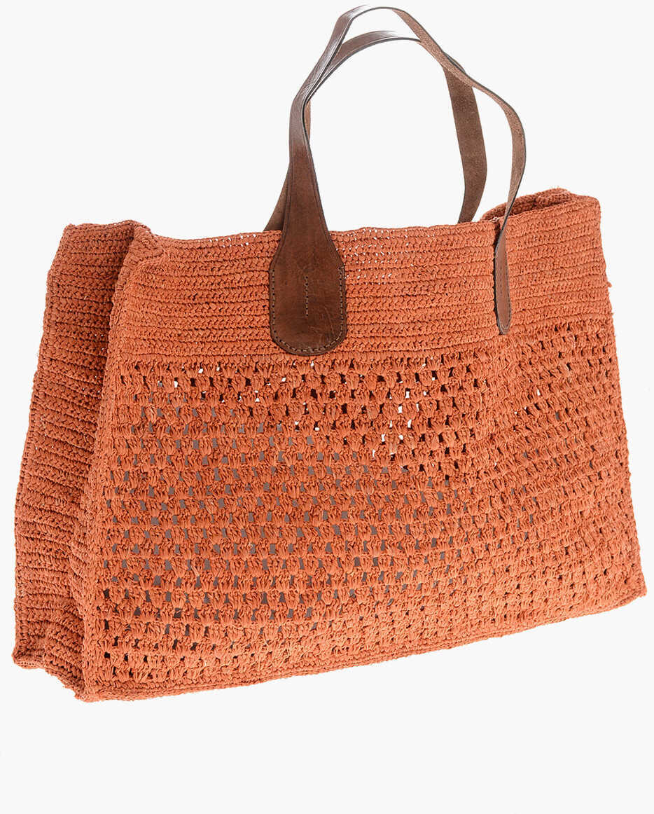 Genti de mana IBELIV Raffia Havana Maxi Tote Bag With Leather Trims Orange Femei (BM 19590230) 2