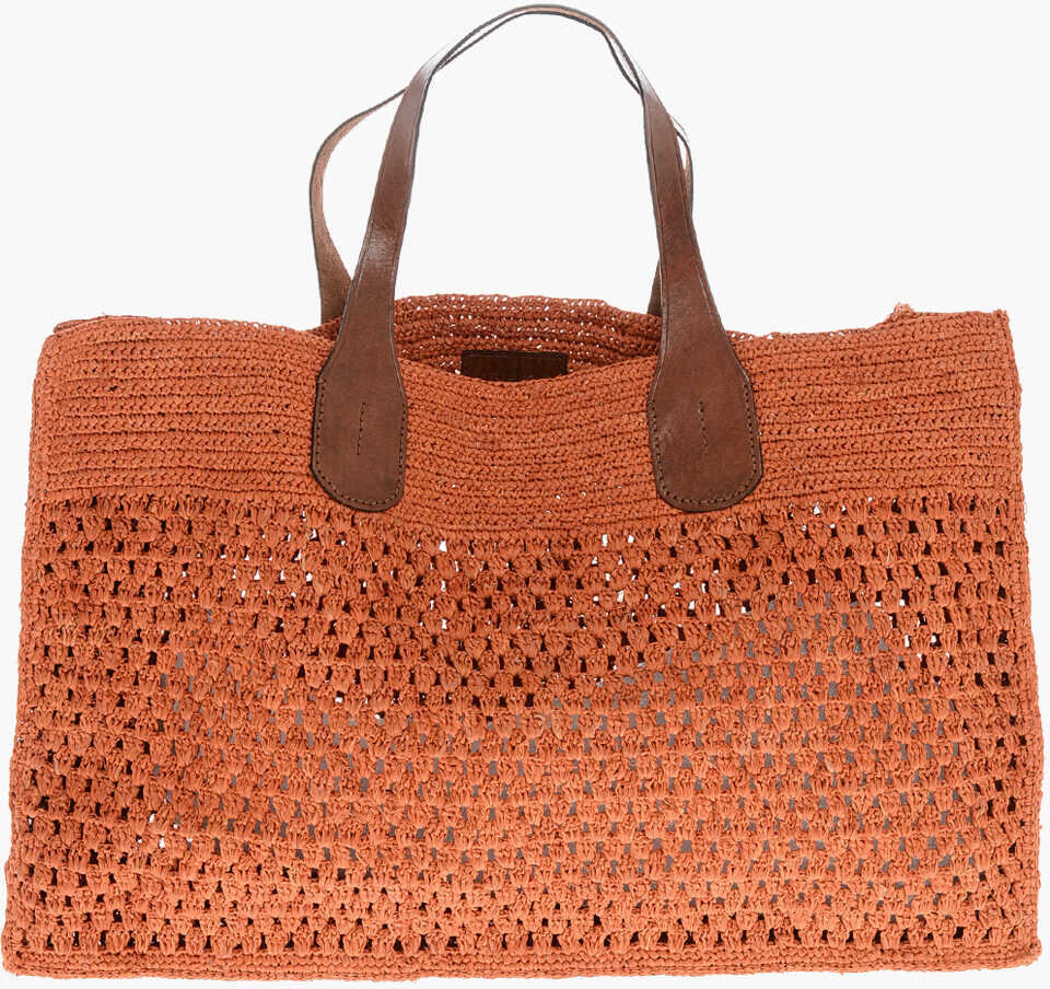 Genti de mana IBELIV Raffia Havana Maxi Tote Bag With Leather Trims Orange Femei (BM 19590230) 1