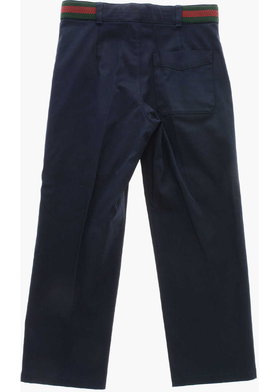 Pantaloni casual Gucci Single-Pleated Stretch Cotton Pants With Contrasting Detail Blue Baieti (BM 19590242) 3