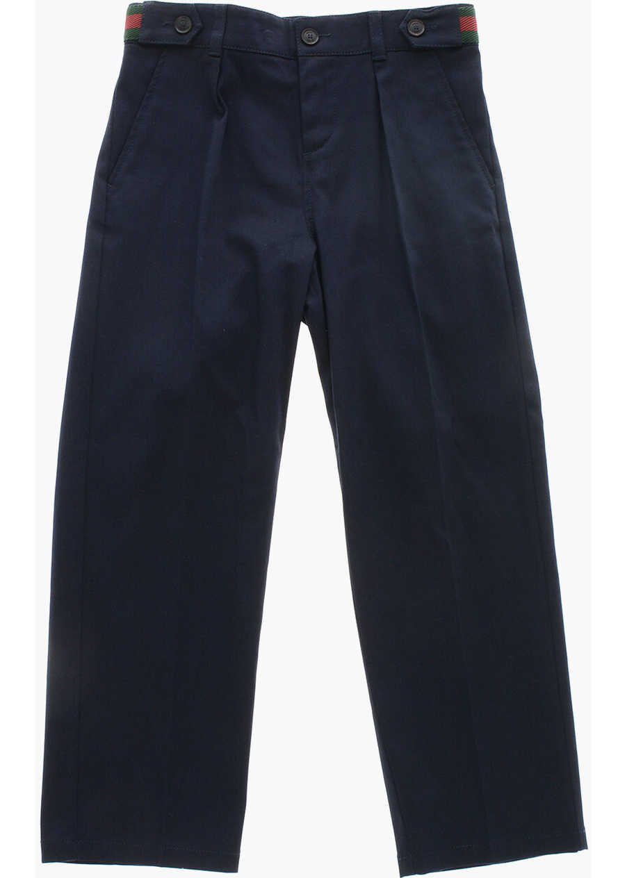 Pantaloni casual Gucci Single-Pleated Stretch Cotton Pants With Contrasting Detail Blue Baieti (BM 19590242) 1