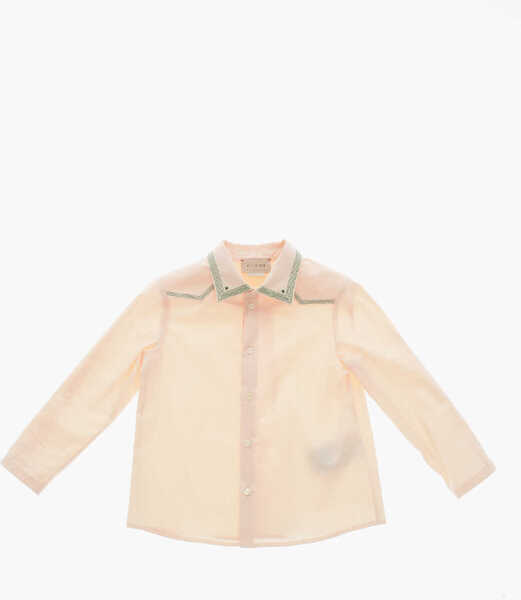 Camasi Gucci Angela Lynne Stretch Cotton Shirt With Embroidered Collar Pink Baieti (BM 19590266) 1