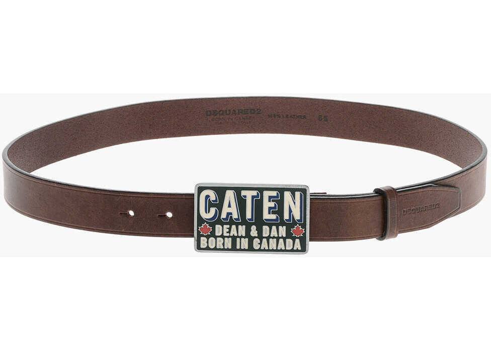Curele DSQUARED2 Leather Belt With Logoed Buckle 30Mm Brown Barbati (BM 19590284) 3