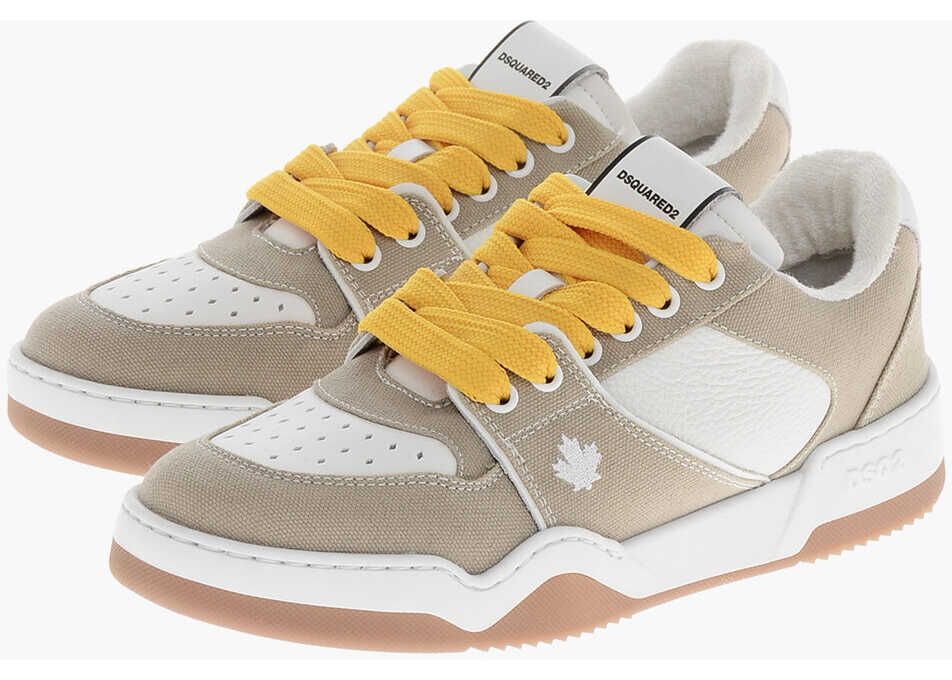 Sneakers DSQUARED2 Textured Leather And Fabric Spiker Low-Top Sneakers With Con White Femei (BM 19590305) 1