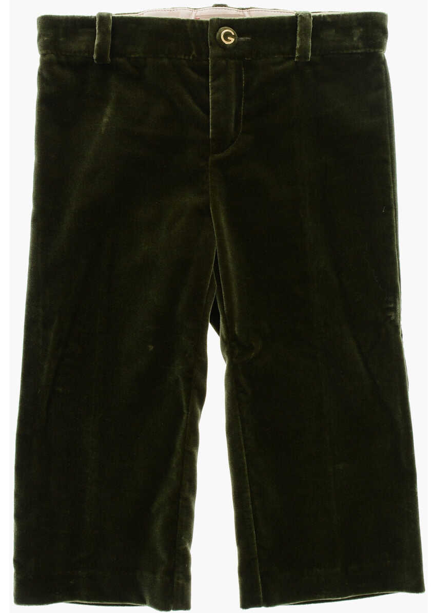 Pantaloni casual Gucci Solid Color Velvet Pants With Logoed Button Green Baieti (BM 19590338) 1