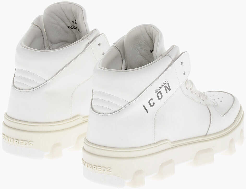 Sneakers DSQUARED2 Icon Solid Color Leather High Top Sneakers White Femei (BM 19590431) 2