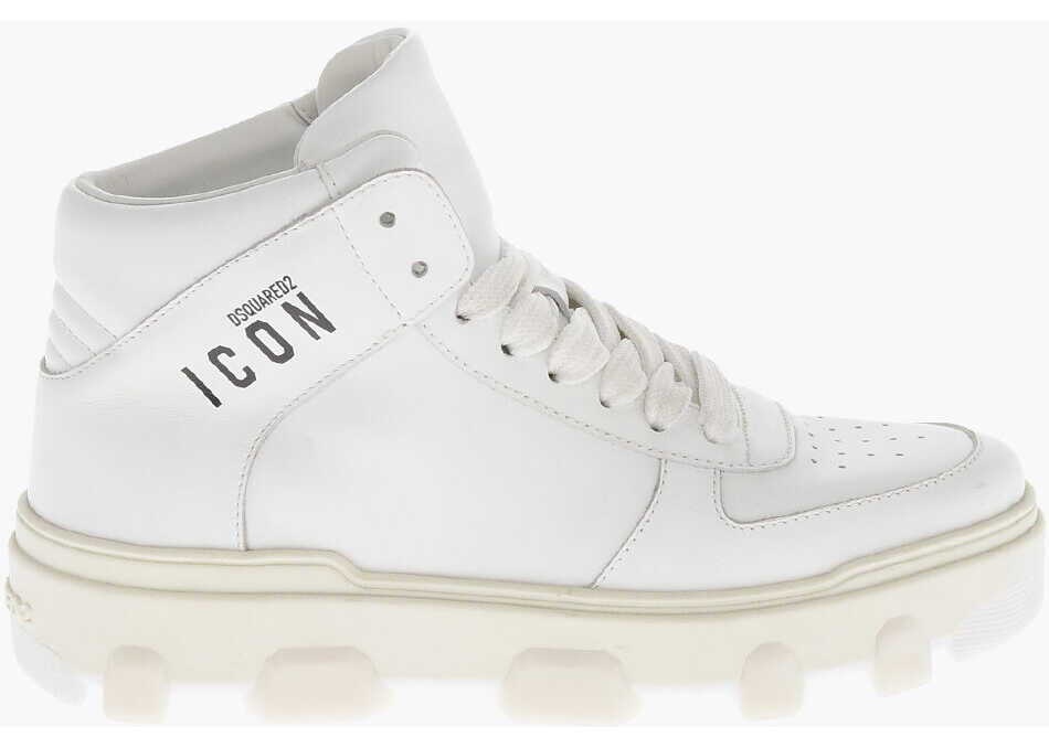 Sneakers DSQUARED2 Icon Solid Color Leather High Top Sneakers White Femei (BM 19590431) 3