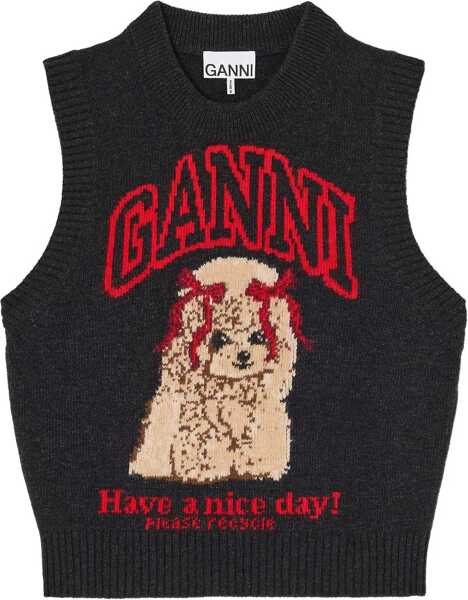 Pulovere casual Ganni Graphic Wool Vest BLACK SAND Femei (BM 19595462) 1