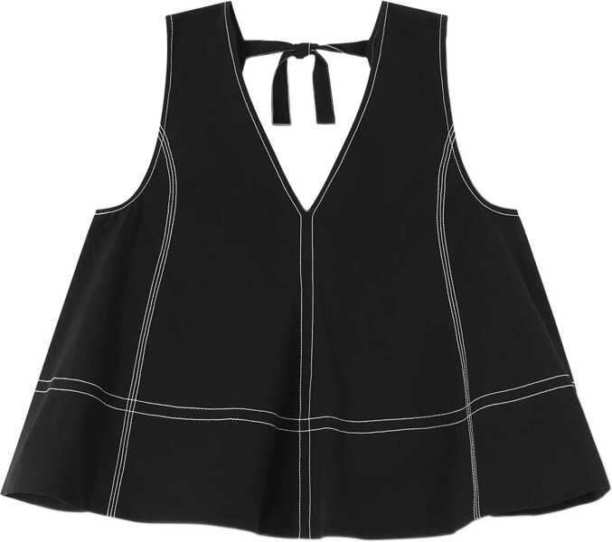 Topuri Ganni Cotton A-line Top BLACK Femei (BM 19595468) 1