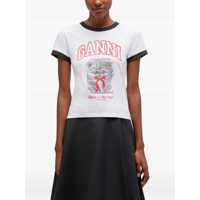 Tricouri Dama - Tricouri Ganni Cropped Kitty T-shirt BRIGHT WHITE Femei (BM 19595510) - B-mall.ro