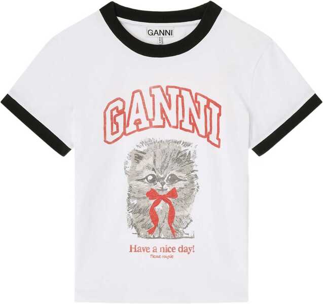 Tricouri Ganni Cropped Kitty T-shirt BRIGHT WHITE Femei (BM 19595510) 1