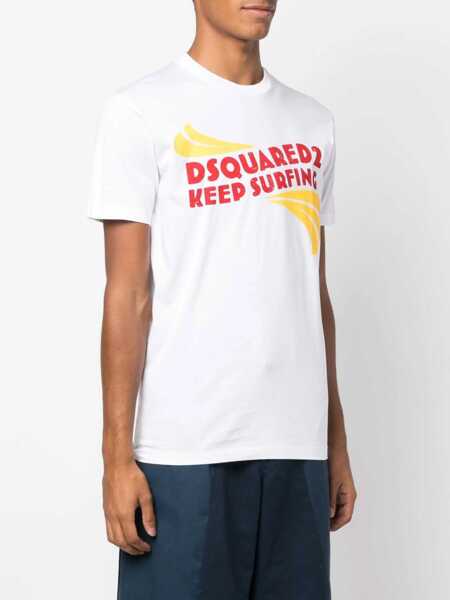 Tricouri DSQUARED2 Cotton Crew-Neck T-Shirt With Print White Barbati (BM 19605635) 3