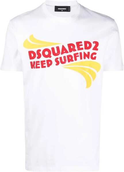 Tricouri DSQUARED2 Cotton Crew-Neck T-Shirt With Print White Barbati (BM 19605635) 1