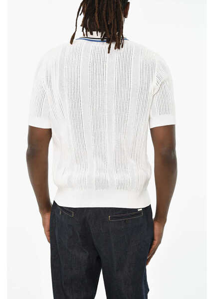 Tricouri Polo DSQUARED2 Perforated Sweater With Polo Neck White Barbati (BM 19605650) 2