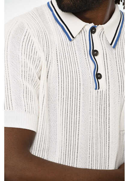 Tricouri Polo DSQUARED2 Perforated Sweater With Polo Neck White Barbati (BM 19605650) 3
