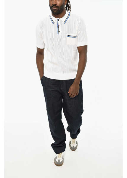 Tricouri Polo DSQUARED2 Perforated Sweater With Polo Neck White Barbati (BM 19605650) 4