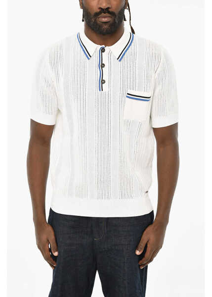 Tricouri Polo DSQUARED2 Perforated Sweater With Polo Neck White Barbati (BM 19605650) 1