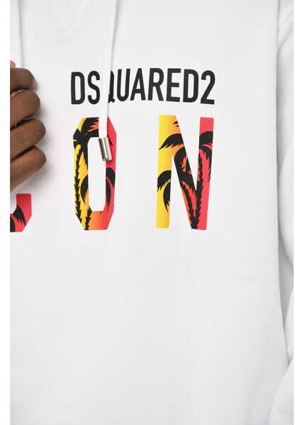 Hanorace DSQUARED2 Icon Fleeced-Cotton Sweatshirt With Frontal Print White Barbati (BM 19605653) 3