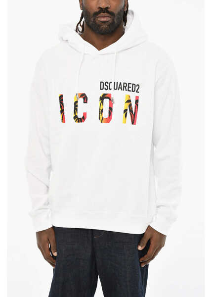 Hanorace DSQUARED2 Icon Fleeced-Cotton Sweatshirt With Frontal Print White Barbati (BM 19605653) 1