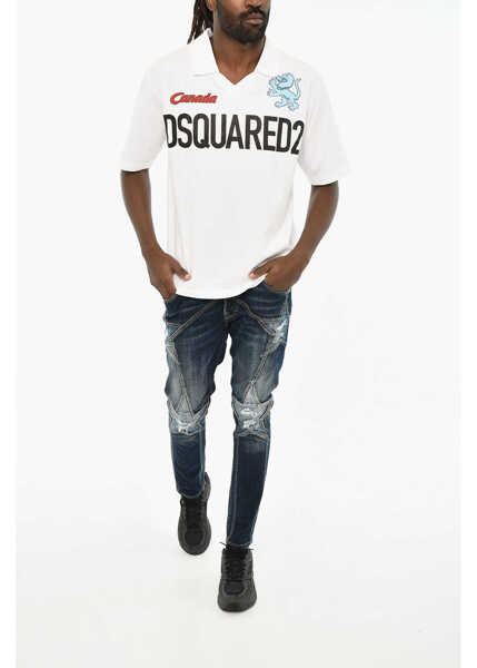 Tricouri Polo DSQUARED2 Cotton Crew-Neck T-Shirt With Polo Neck White Barbati (BM 19605668) 4
