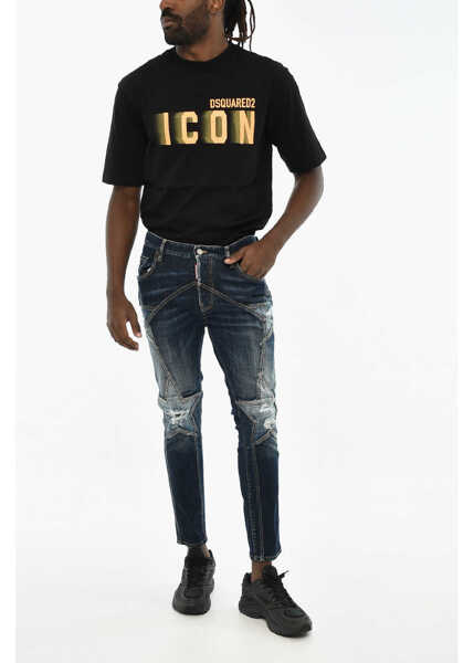 Blugi drepti DSQUARED2 Distressed Effect Stonewashed Jeans 15Cm Blue Barbati (BM 19605671) 4