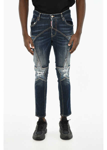 Blugi drepti DSQUARED2 Distressed Effect Stonewashed Jeans 15Cm Blue Barbati (BM 19605671) 1