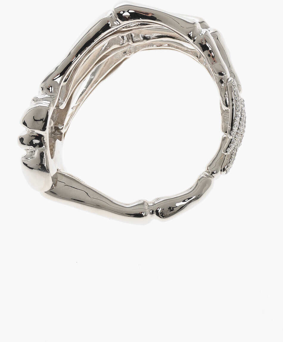 Bratari Raf Simons Polished Metal Skeleton Hand Bracelet With Rhinestone Embell Silver Femei (BM 19605677) 4