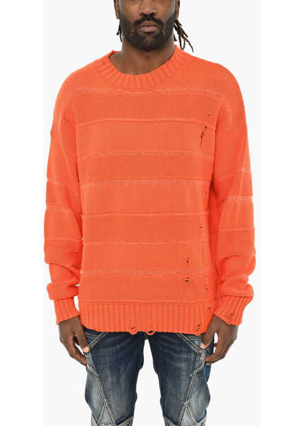 Pulovere DSQUARED2 Vintage Effect Cotton Crew-Neck Sweater Orange Barbati (BM 19605680) 1