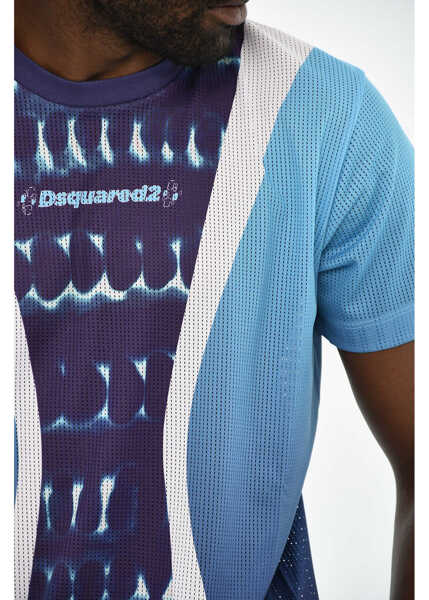 Tricouri DSQUARED2 Perforated Cigarette Fit Crew-Neck T-Shirt With Gradient Det Blue Barbati (BM 19605689) 3