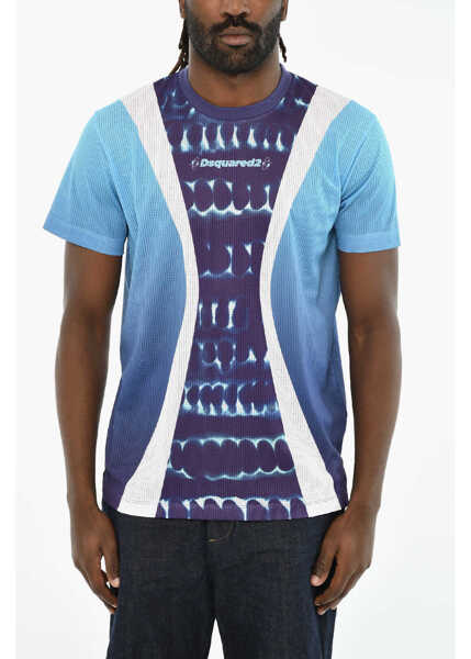 Tricouri DSQUARED2 Perforated Cigarette Fit Crew-Neck T-Shirt With Gradient Det Blue Barbati (BM 19605689) 1