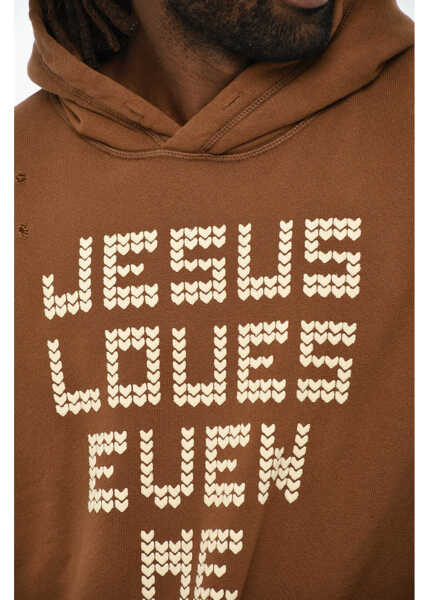 Bluze de trening DSQUARED2 Cotton Hoodie With Frontal Embossed Embroidery Brown Barbati (BM 19605701) 3