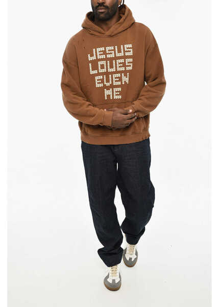 Bluze de trening DSQUARED2 Cotton Hoodie With Frontal Embossed Embroidery Brown Barbati (BM 19605701) 4