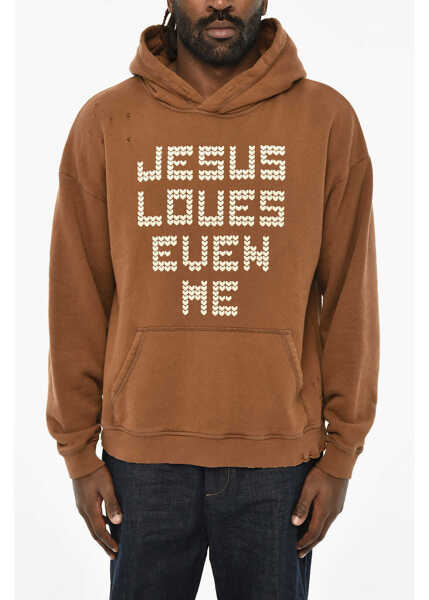 Bluze de trening DSQUARED2 Cotton Hoodie With Frontal Embossed Embroidery Brown Barbati (BM 19605701) 1