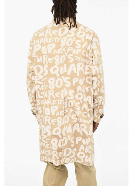Paltoane DSQUARED2 All-Over Logoed Coat With Hood Beige Barbati (BM 19605704) 2