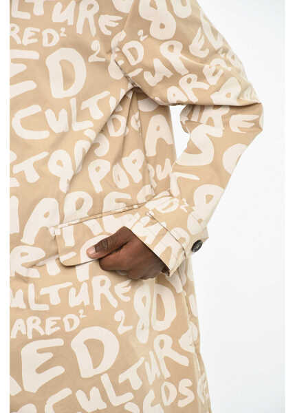 Paltoane DSQUARED2 All-Over Logoed Coat With Hood Beige Barbati (BM 19605704) 3