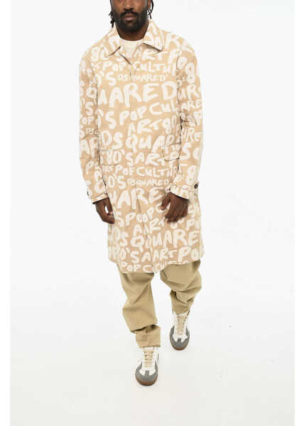 Paltoane DSQUARED2 All-Over Logoed Coat With Hood Beige Barbati (BM 19605704) 4