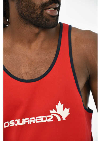 Maiouri DSQUARED2 Cotton Blend Tank Top With Contrasting Trims Red Barbati (BM 19605710) 3